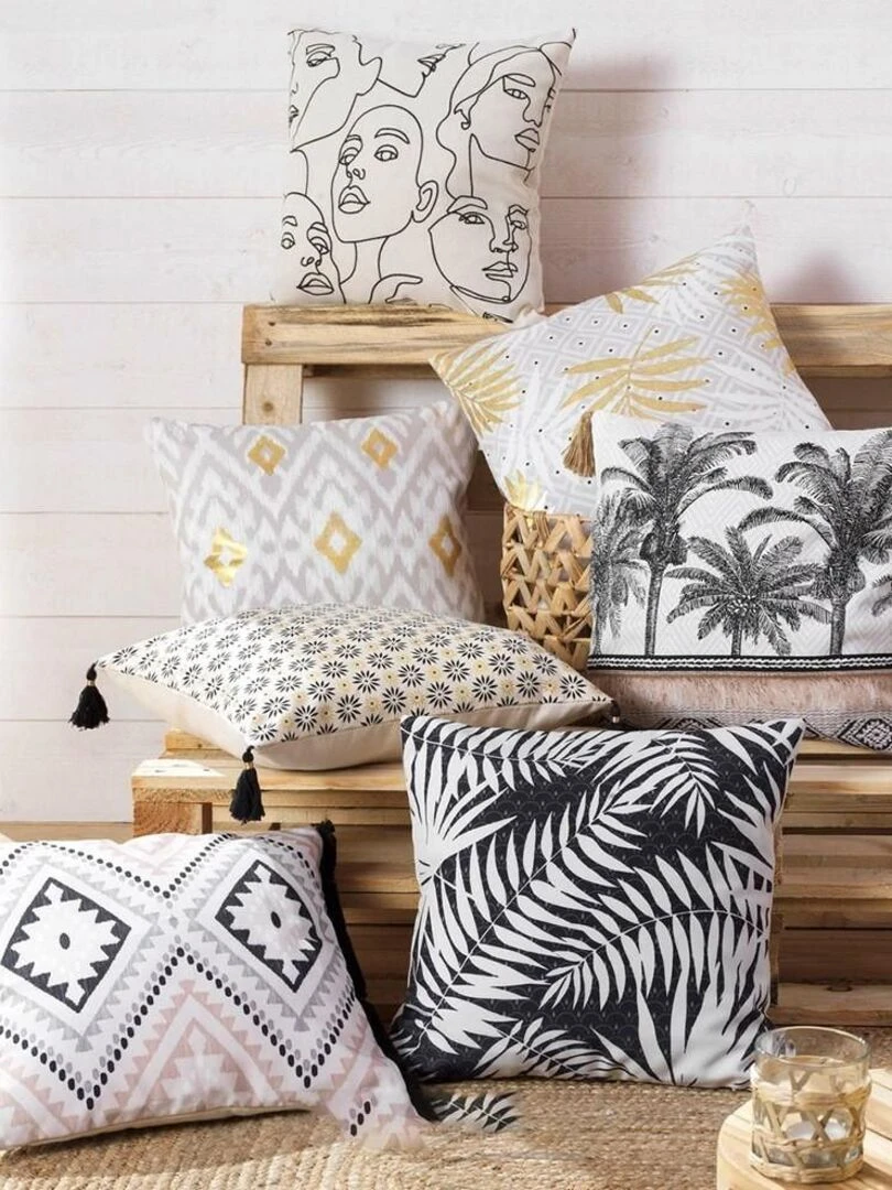 Housse de coussin 40x40 cm Or Floreor coton   Blanc