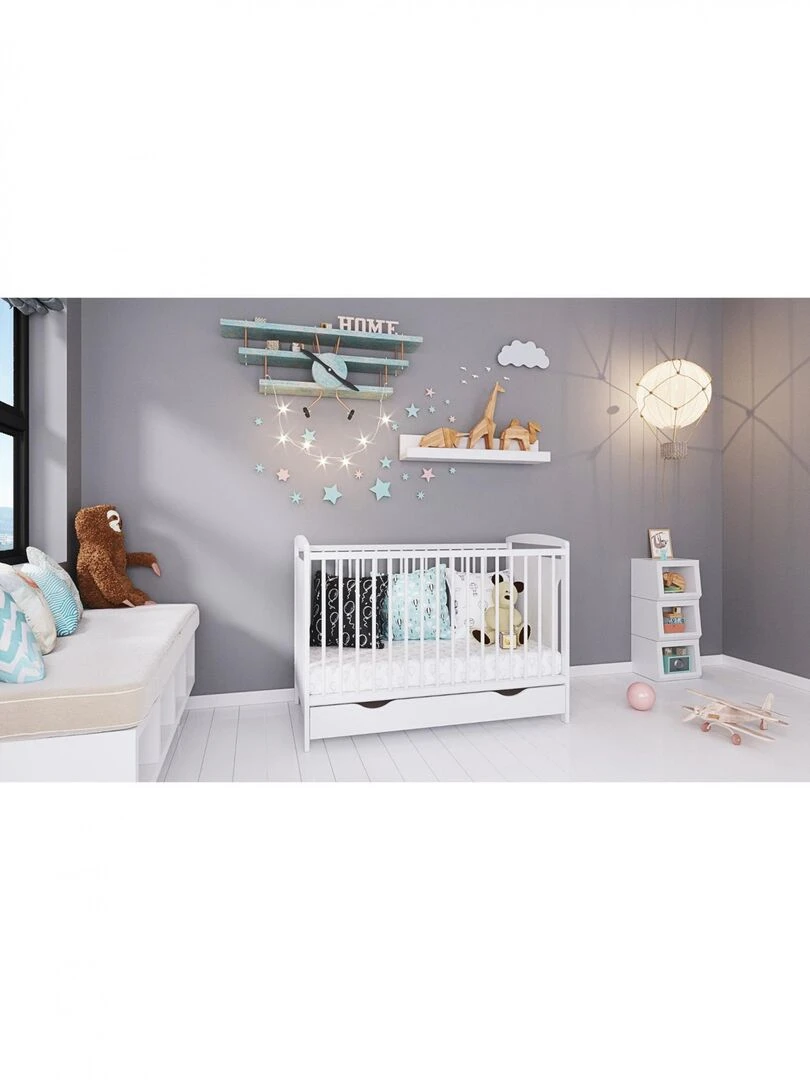 Lit bébé évolutif avec tiroir   ELINOR  120x60 cm   Blanc