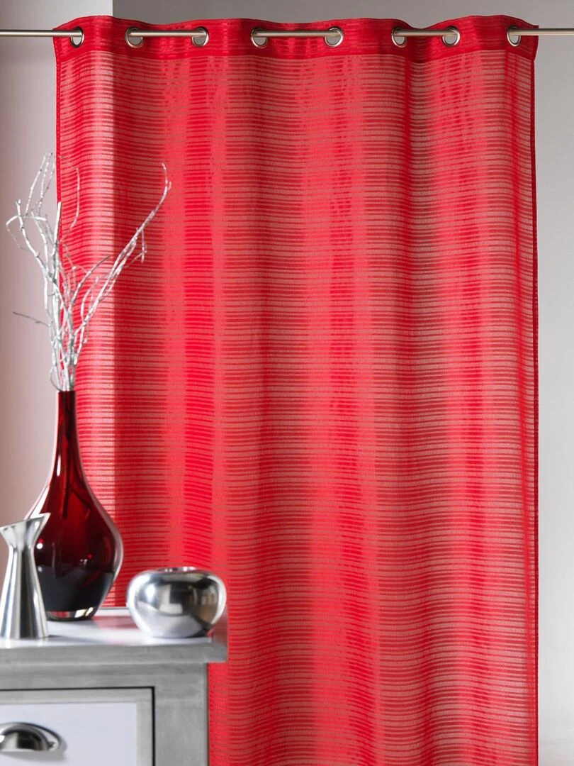 Voilage fantaisie à rayures horizontales "Joyeux" Rouge brique