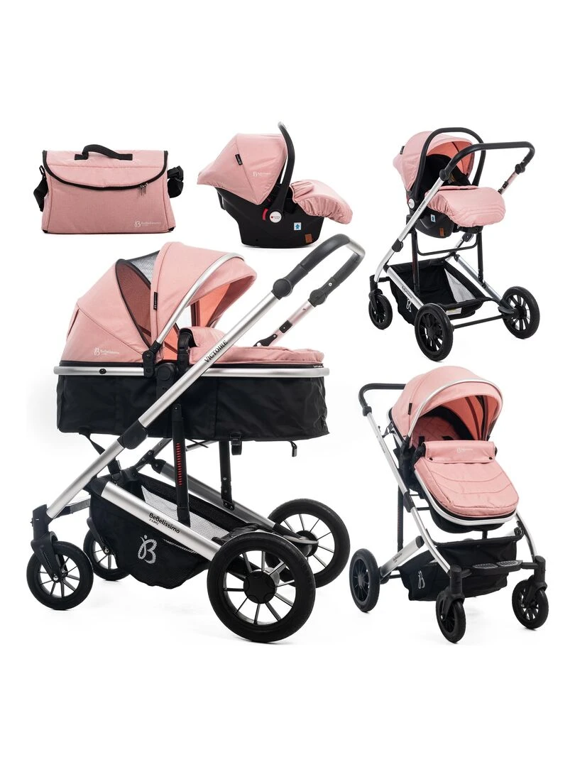 BEBELISSIMO Poussette combinée trio 3 en 1 siège auto 0m – jusqu’à 22kg – Victoire I Size rose Rose