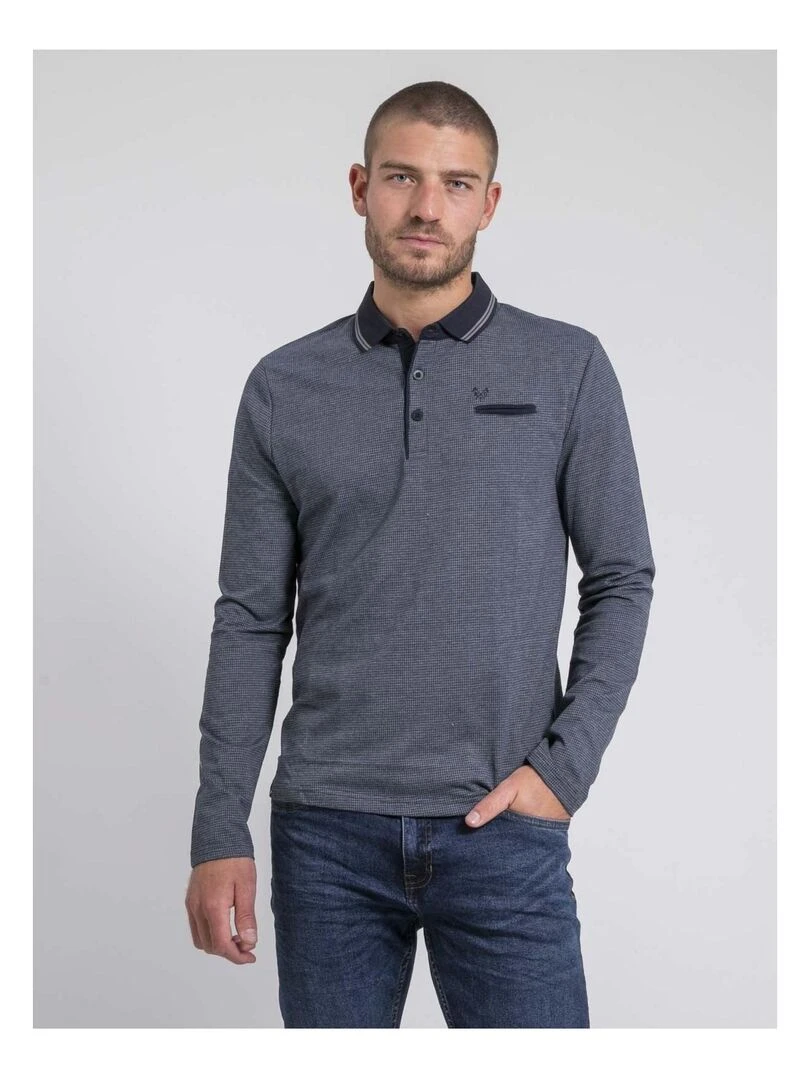 Polo manches longues pur coton PANIKATSU Bleu marine