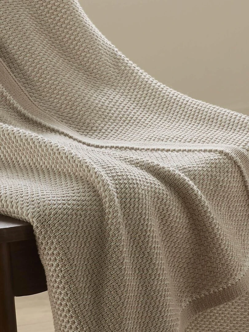 Plaid Effet maille en 100% Coton Beige