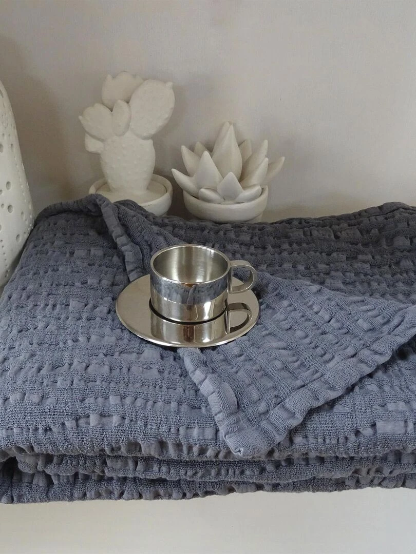 Plaid uni en 100% coton Gris clair