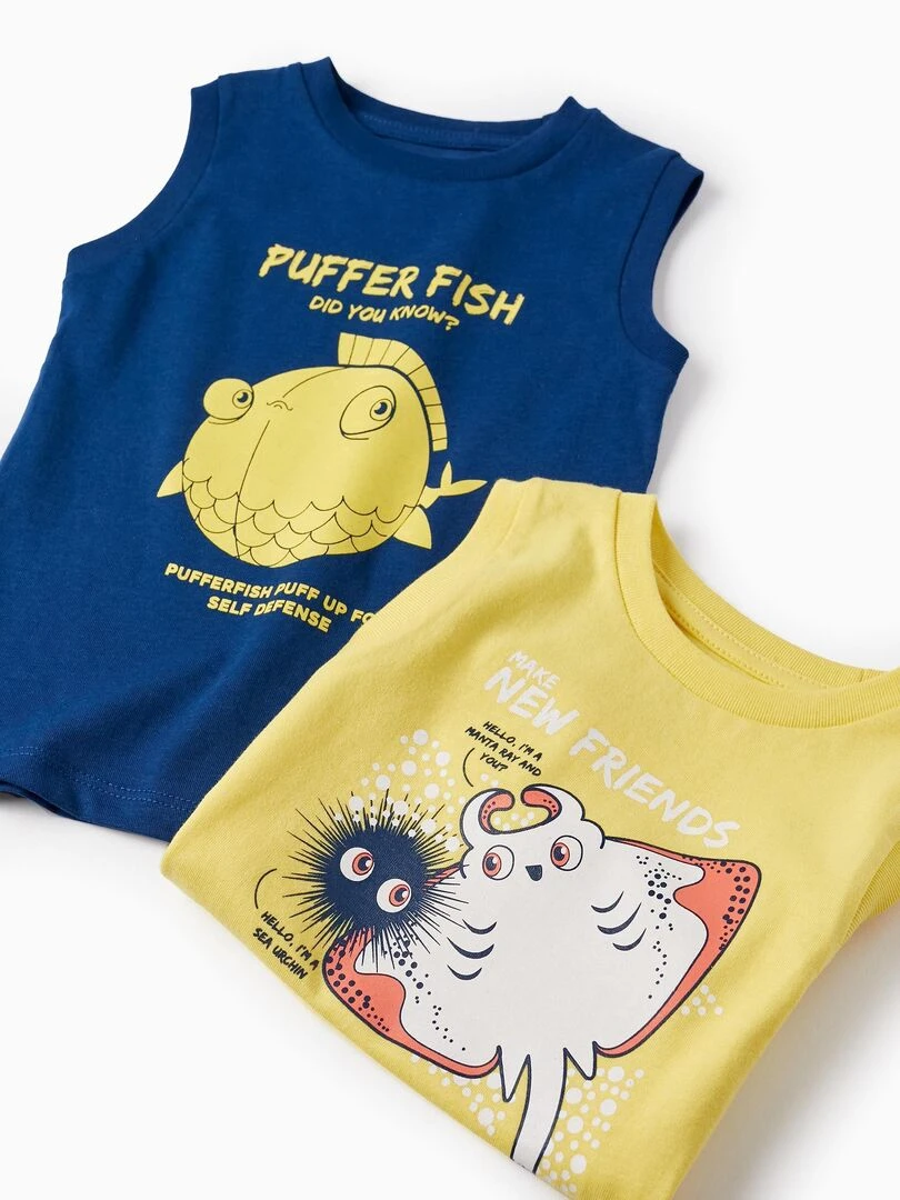 2 Débardeurs Pour Bébé Garçon 'Poisson Lune' manches courtes EXPLORING AUSTRALIA   Jaune