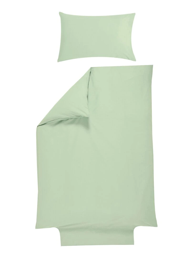 Parure de lit housse de couette 100x140 cm + taie 40x60 cm Coton Bio 'P'tit Basile' Vert d'eau