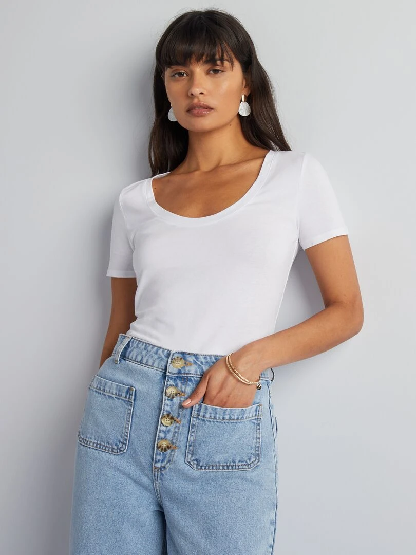 Tee shirt basique avec large encolure blanc