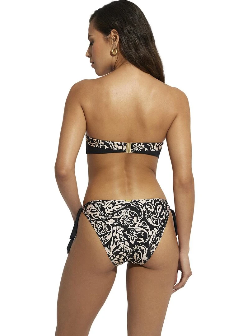 Bas maillot slip de bain taille basse à nouettes Creta   Noir