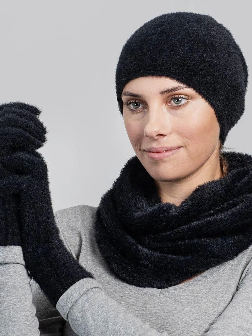 Ensemble Snood Bonnet Gants Etama Made in UE Noir