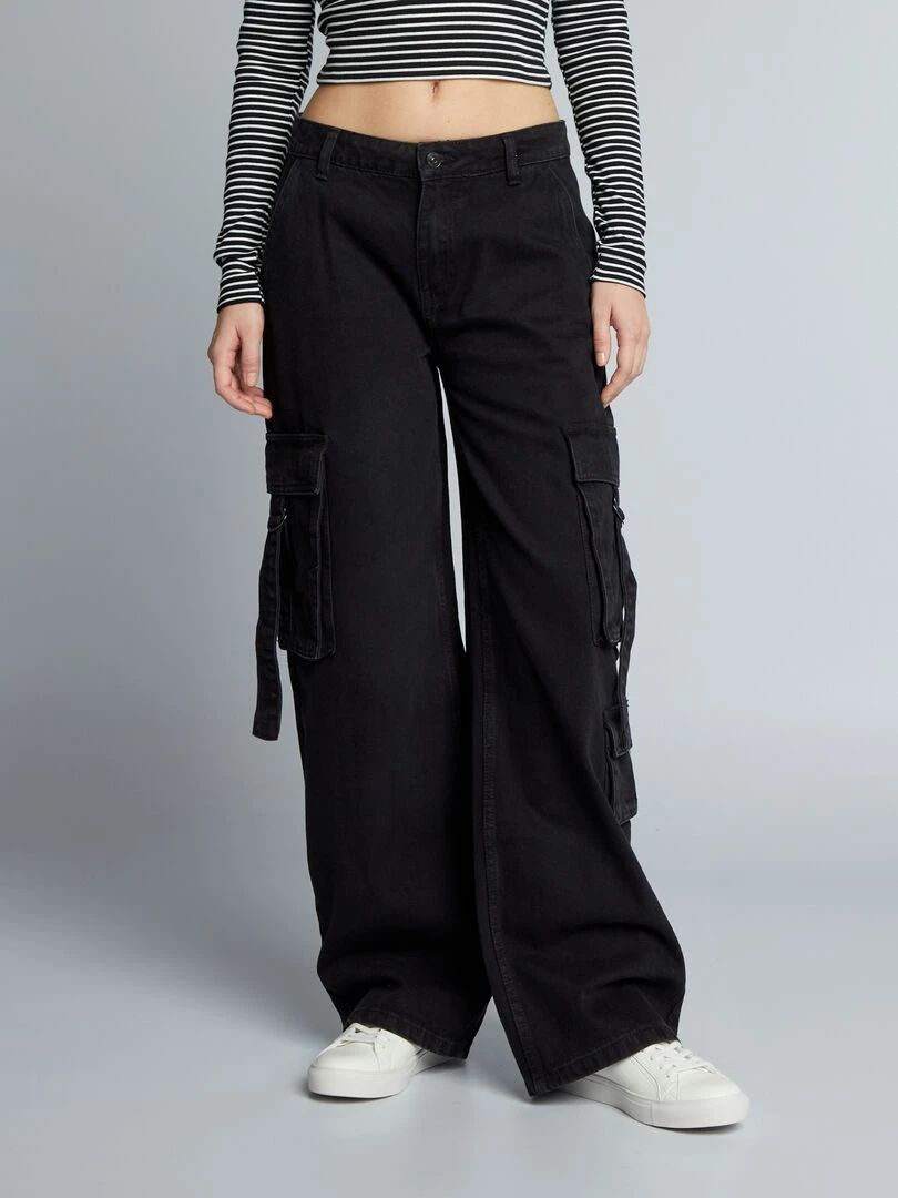 Pantalon en denim multipoches à liens   Gris anthracite