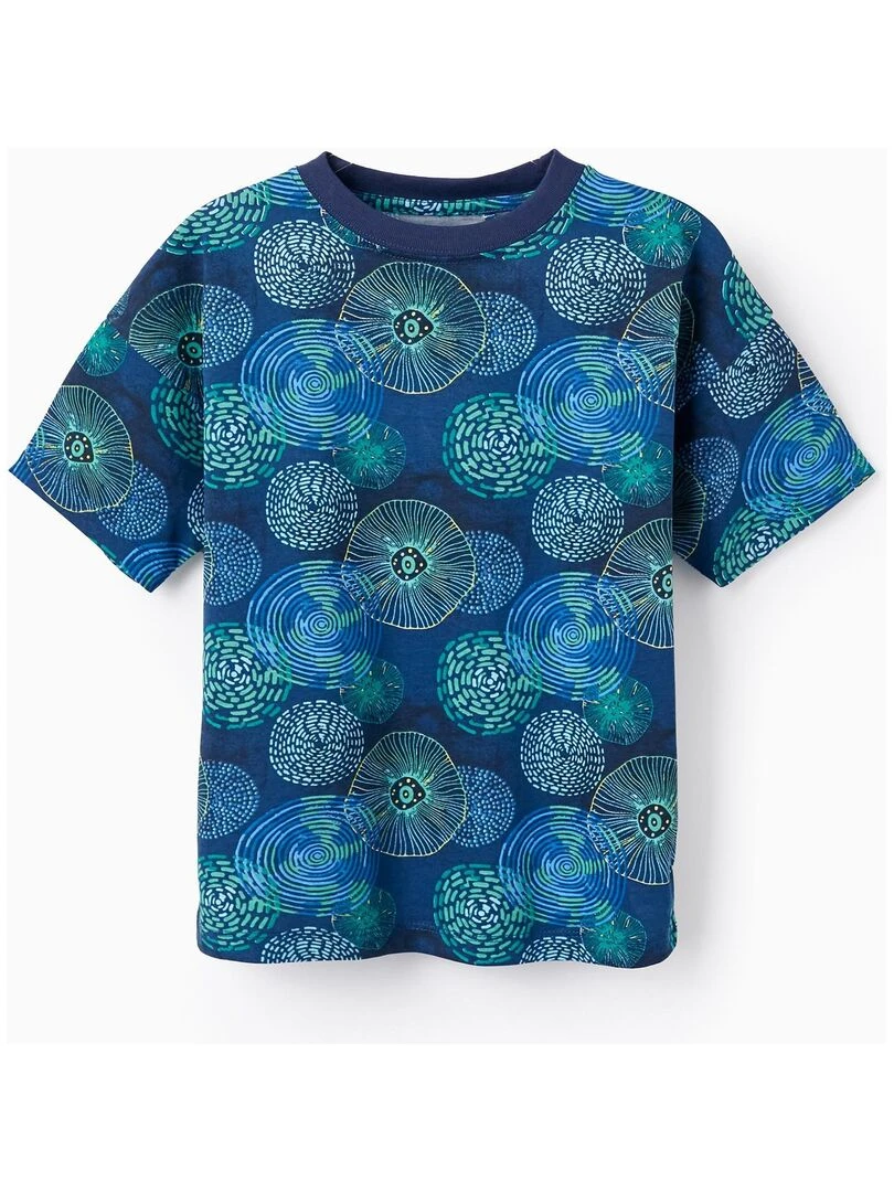 T shirt en Coton à Motif pour Garçon manches courtes Bleu foncé