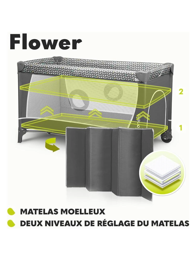 LIONELO Flower Lit parapluie bébé 2en1 0 36 mois Sac de Transport Pliage Rapide Roulettes Blanc Rose Gris
