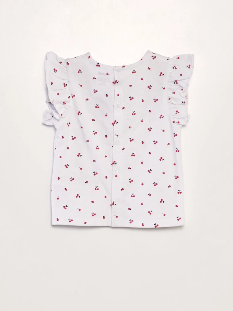 T shirt à volants   Blanc cerise