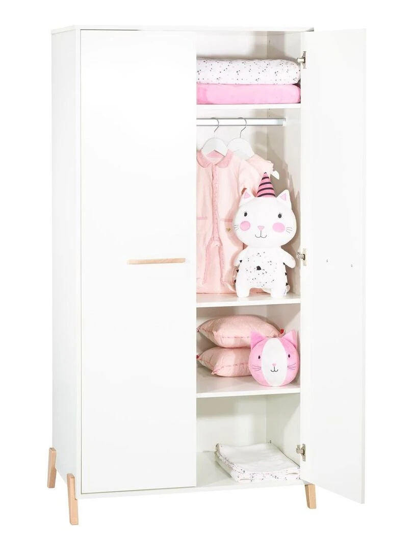 Armoire bébé 2 portes sur pieds en bois blanc   BABYPRICE   Blanc Marron