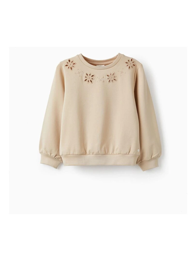 Pull en coton pour fille 'Fleurs' ATLANTIC COMPANY Beige clair