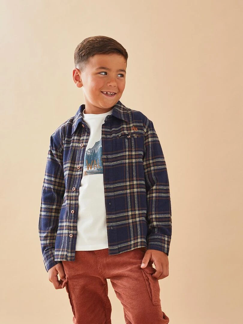 Chemise flannelle à carreaux marine/caramel Noukie's Bleu