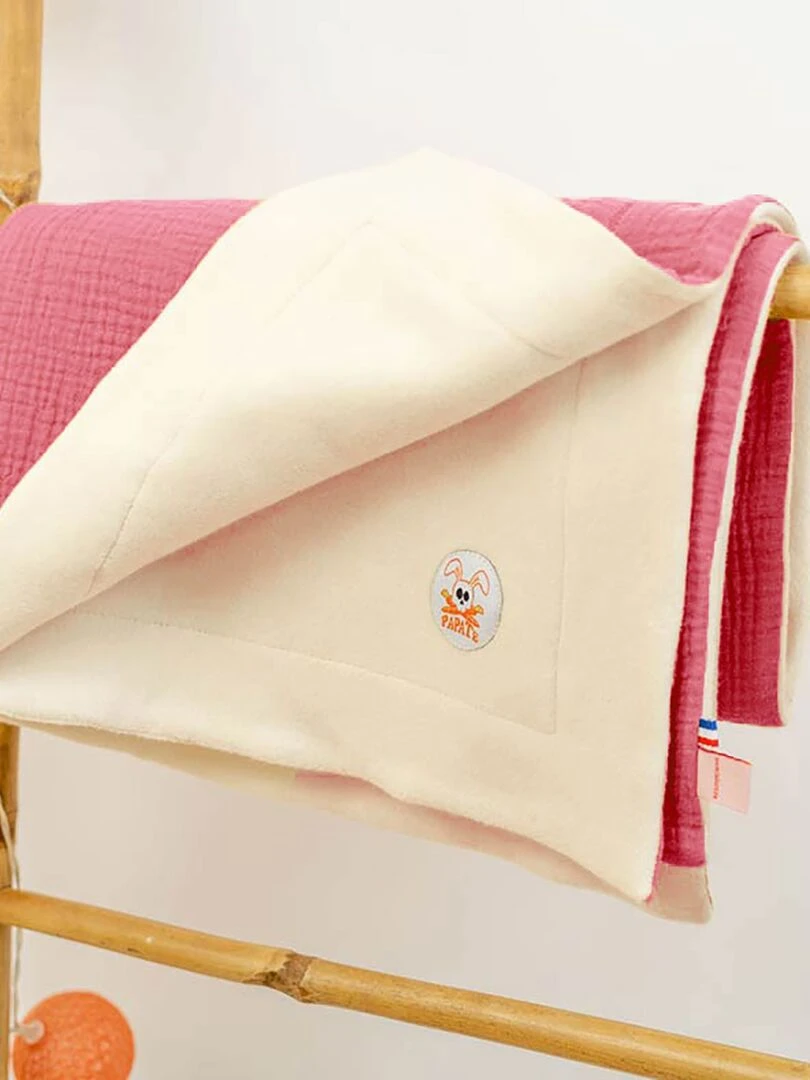 Couverture en Coton Bio Rex Blanc et Fraise   Rouge
