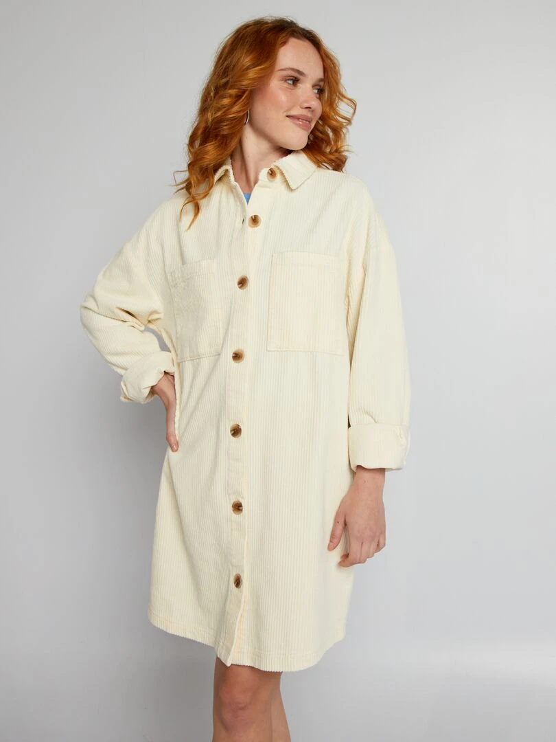 Robe chemise en velours Crème