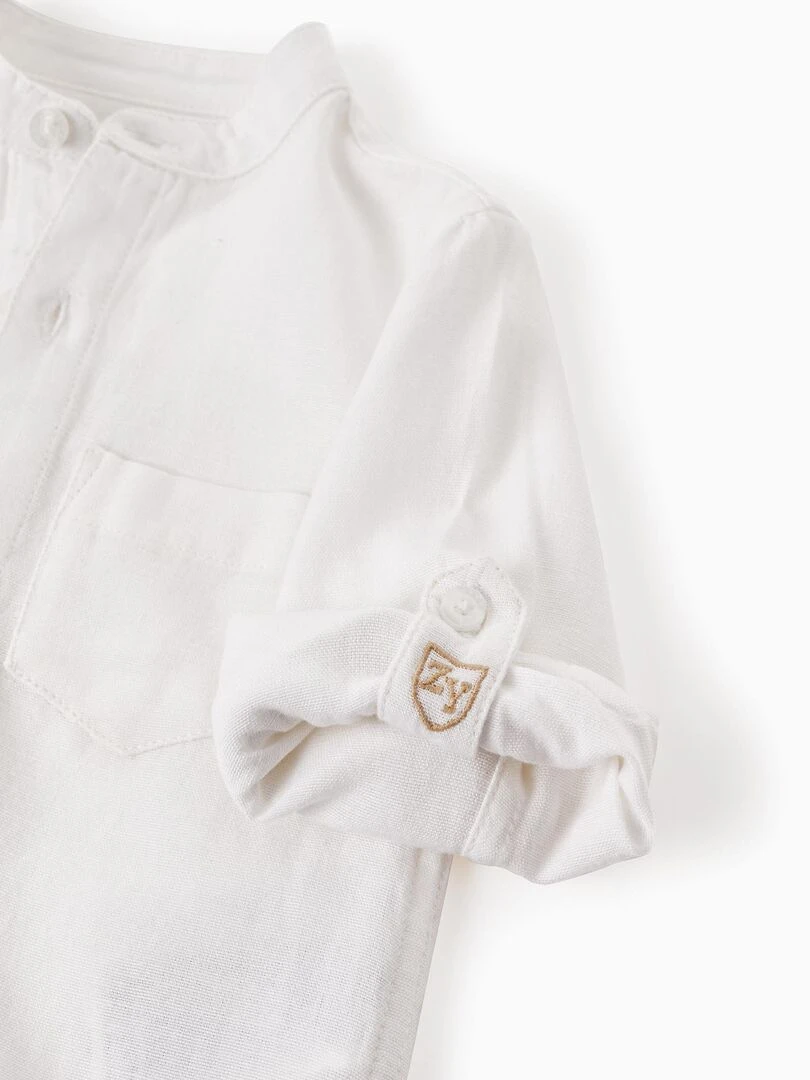 Chemise à manches longues en lin pour bébé garçon manches longues CÉRÉMONIE   Blanc