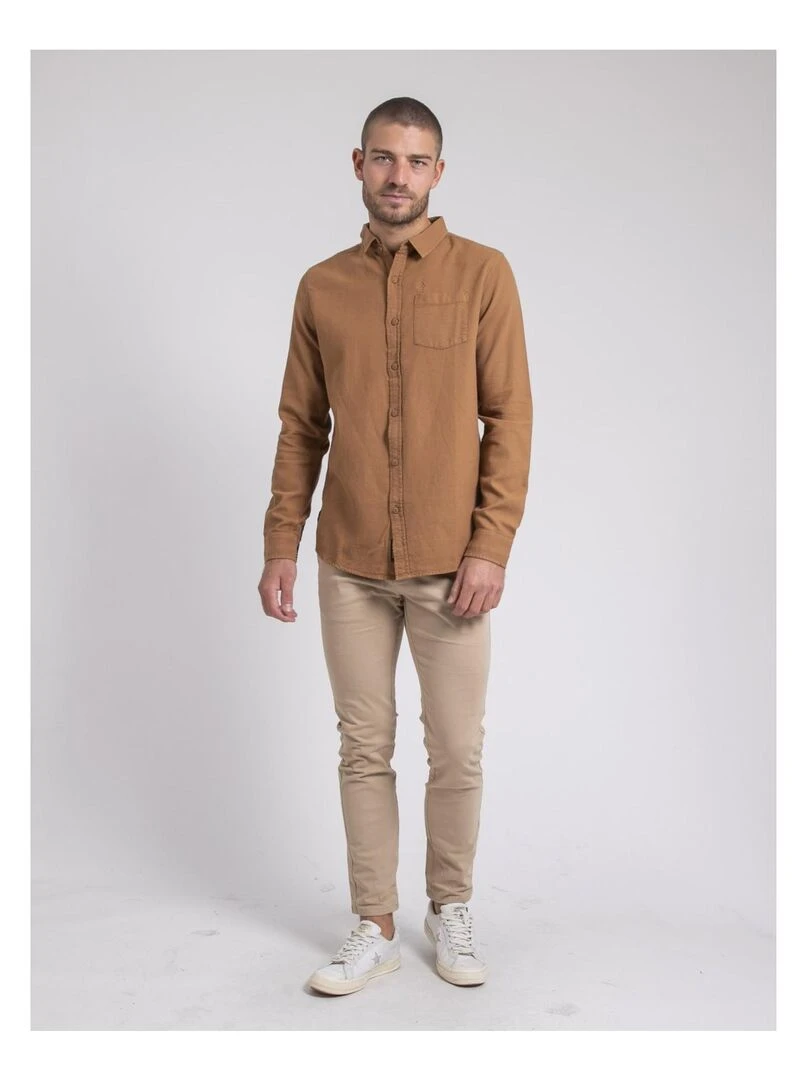 Chemise manches longues pur coton TAMORIS   Marron caramel