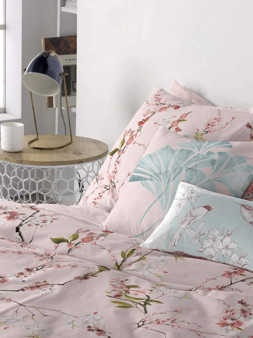 Housse de coussin Chinoiserie rose "Happyfriday" Blanc