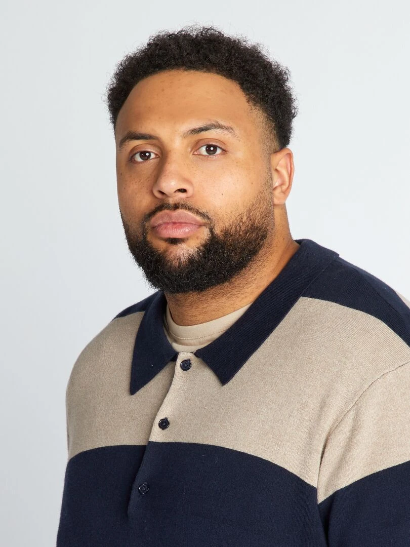 Polo maille épaisse   Noir/beige