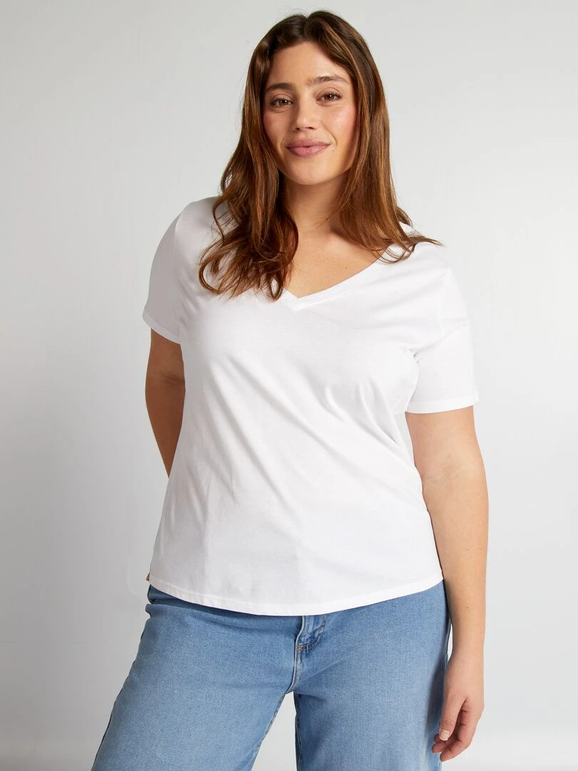 T shirt en jersey à col V   blanc