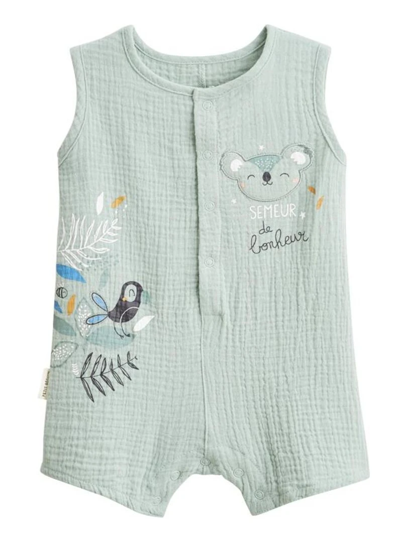 Combishort bébé + chapeau en gaze de coton Garden Party Vert