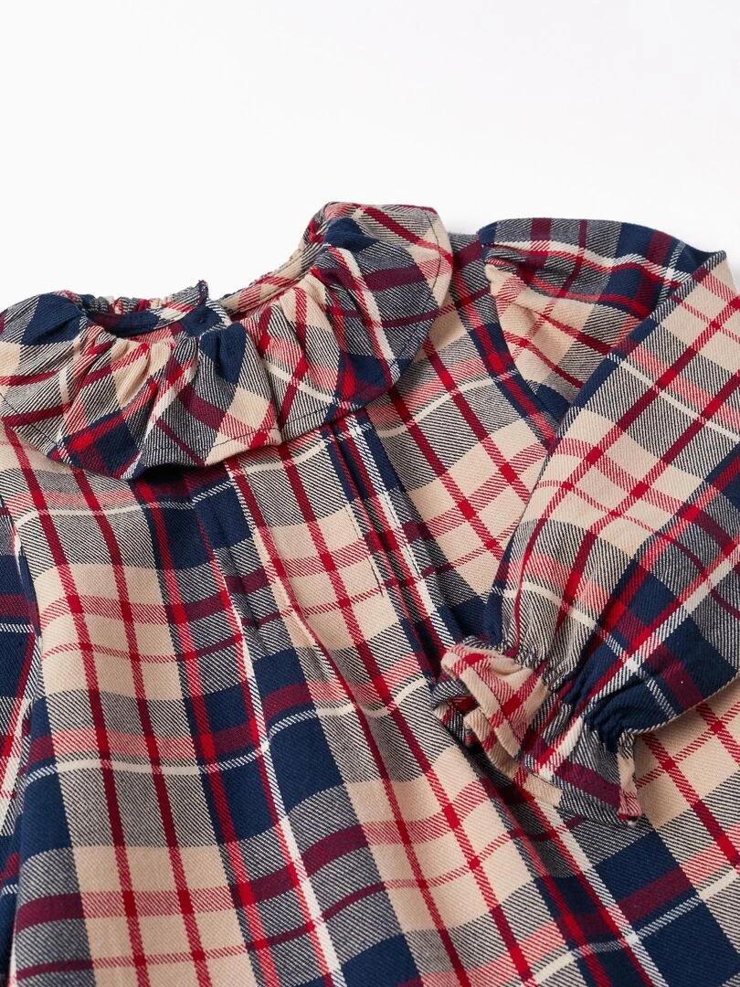 Chemisier en coton à carreaux pour bébé fille 'B&S' manches longues  NOËL   Bleu foncé