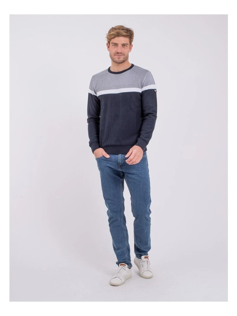 Pull col rond pur coton AGRISUD   Bleu marine