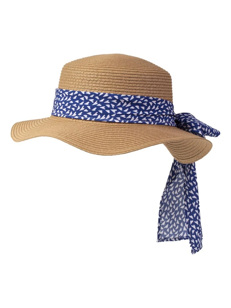 Chapeau Femme canotier Foulard cœurs Bleu Blanc