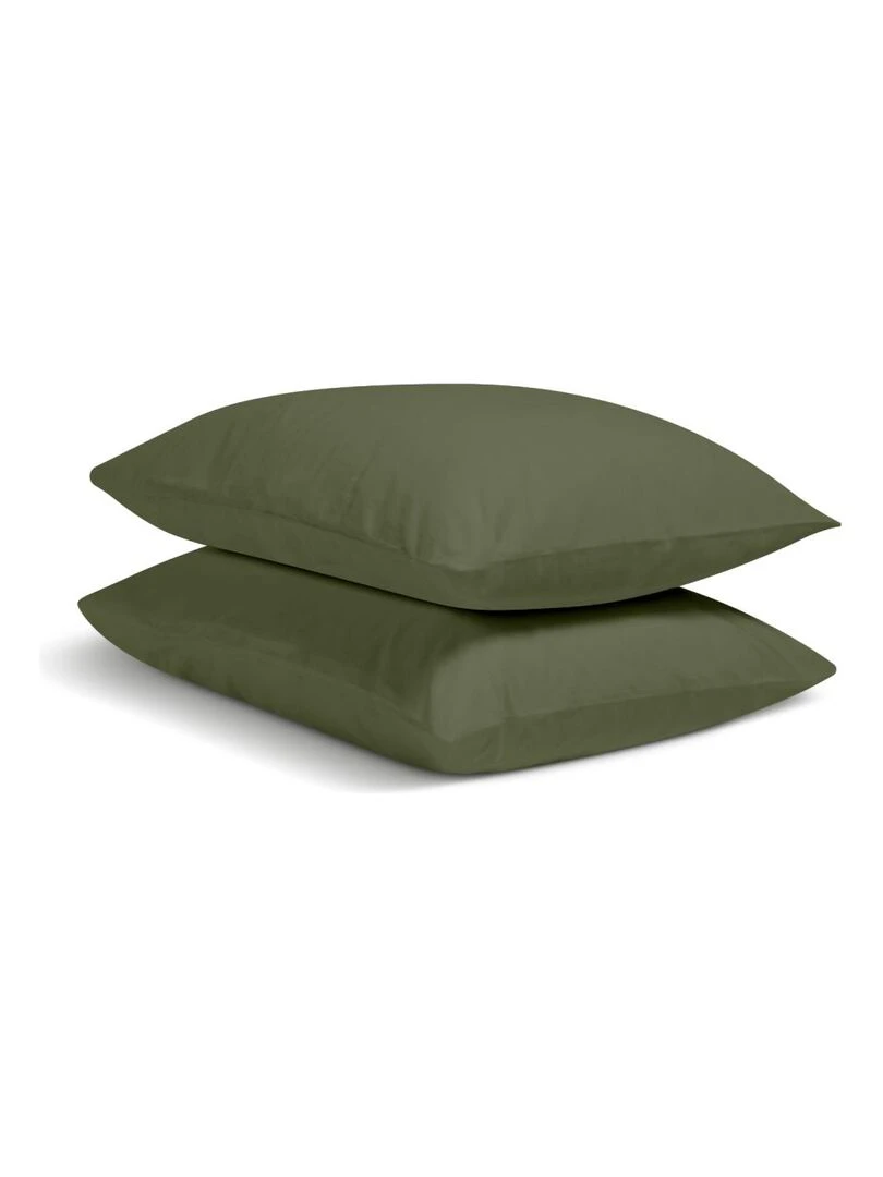 Bleu Câlin   Taie d'oreiller unie Percale de coton 80 fils/cm²   Kaki