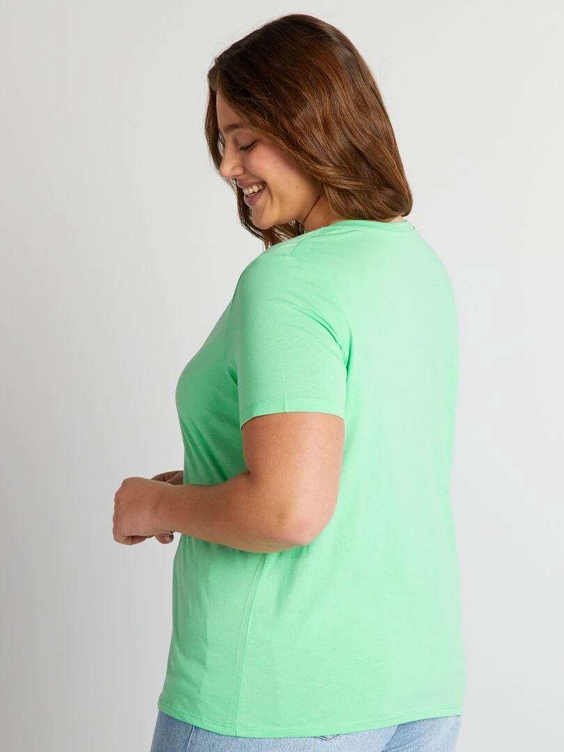 T shirt en jersey à col V   Vert menthe