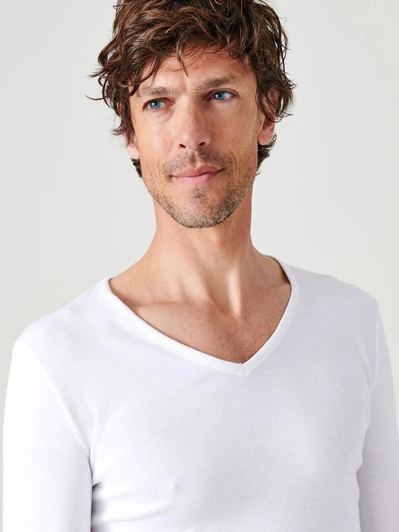 T shirt col V  maille interlock Thermolactyl   Damart   Blanc