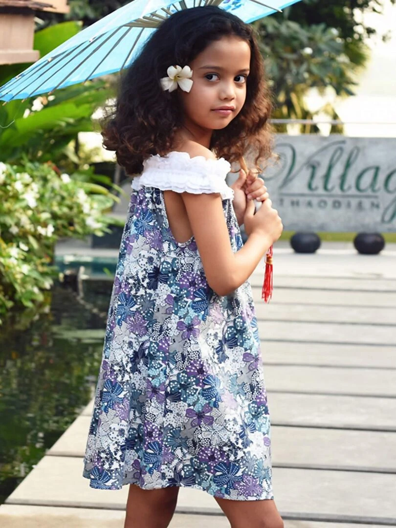 Robe Été Fleurie Liberty Bleu Lilas Fille MANON 'LA FAUTE A VOLTAIRE' Bleu Violet clair Bleu