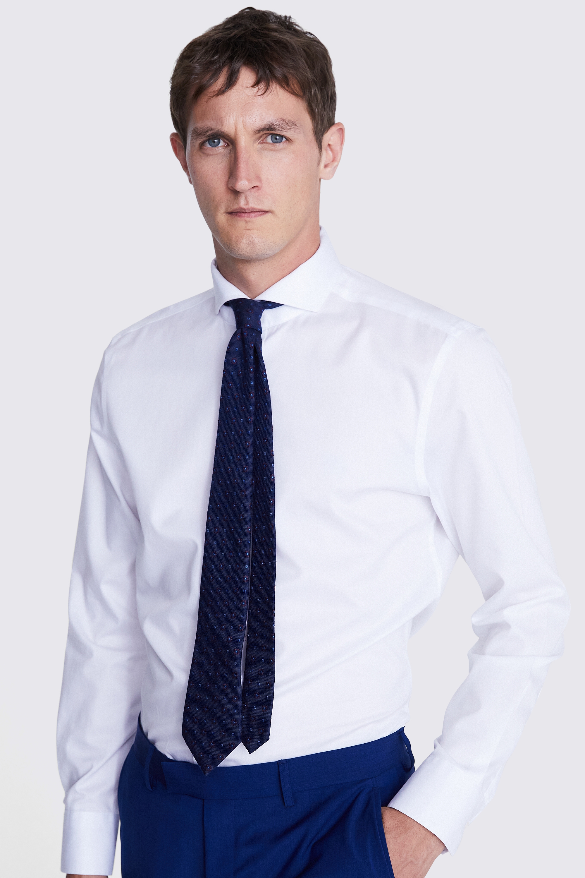 Navy & Burgundy Geo Wool & Silk Tie   Buy Online at Moss