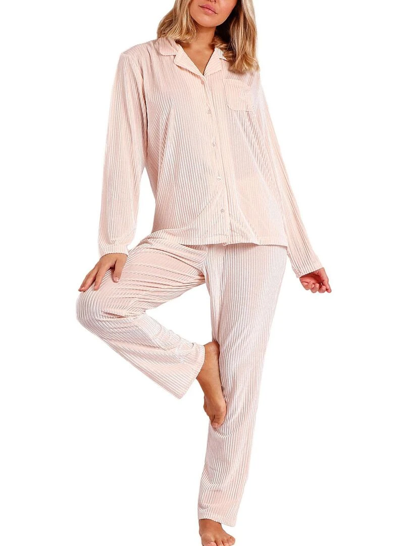 Pyjama velours tenue pantalon chemise Elegant Stripes Rose