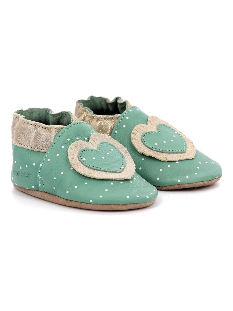Chaussons Cuir Baby Tiny Heart Vert
