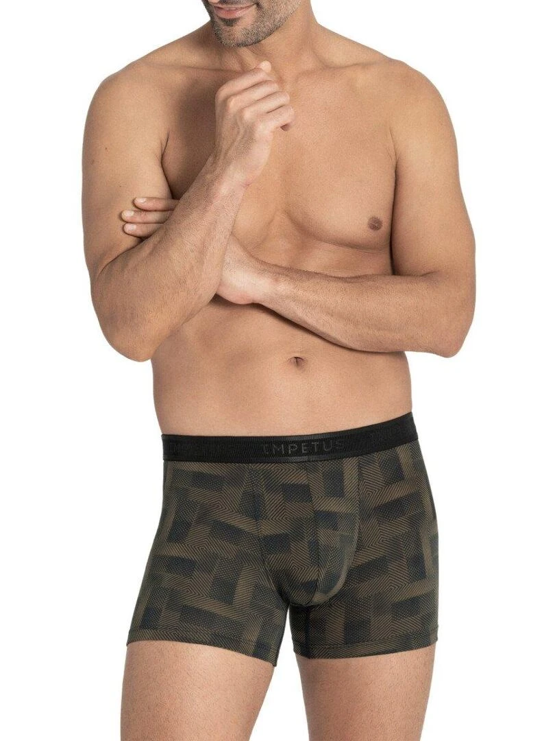 Boxer homme en coton et modal à motif géométrique Isamu   Marron