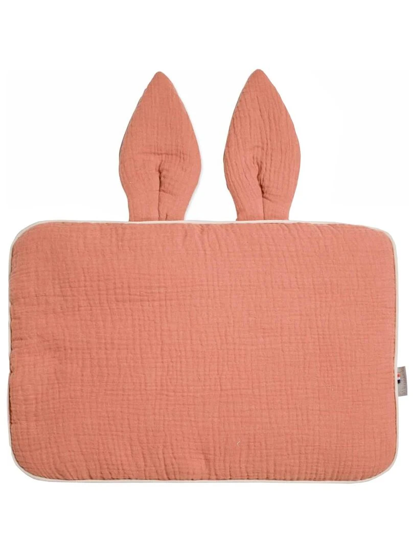 Oreiller plat lapin en gaze de coton Jeanne Marron