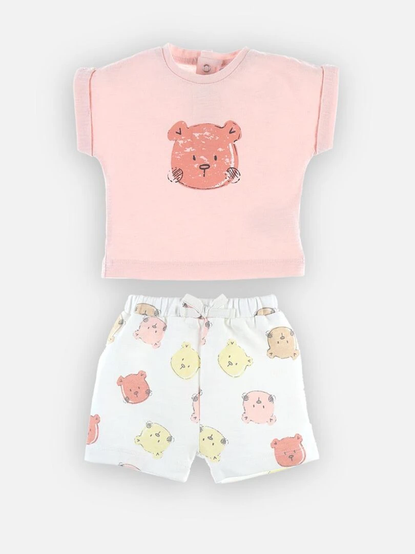 Set t shirt + short en coton BIO  terry   Noukie's   Rose