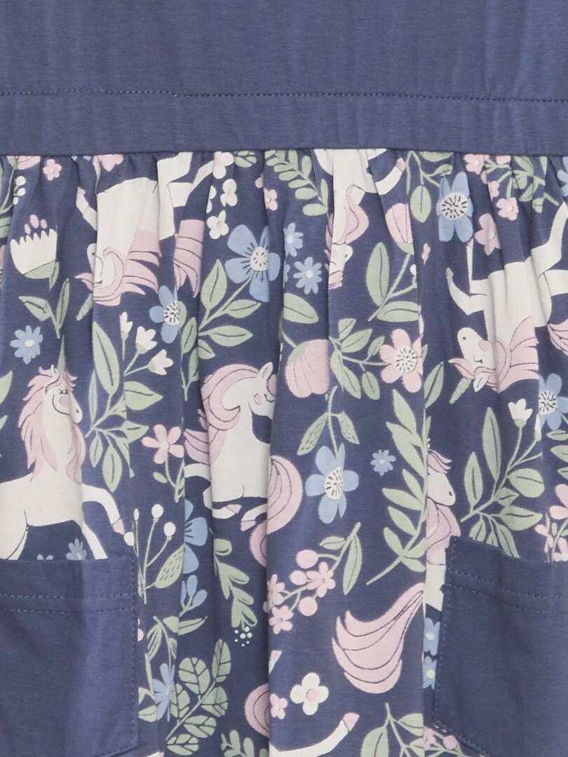 Robe imprimée bi matière Bleu marine