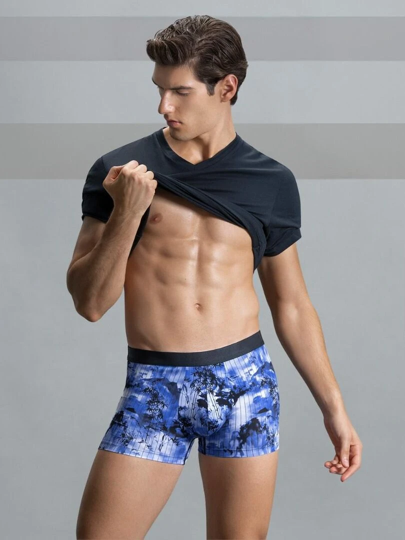 Boxer imprimé japonisant en lyocell Hiroki   Bleu