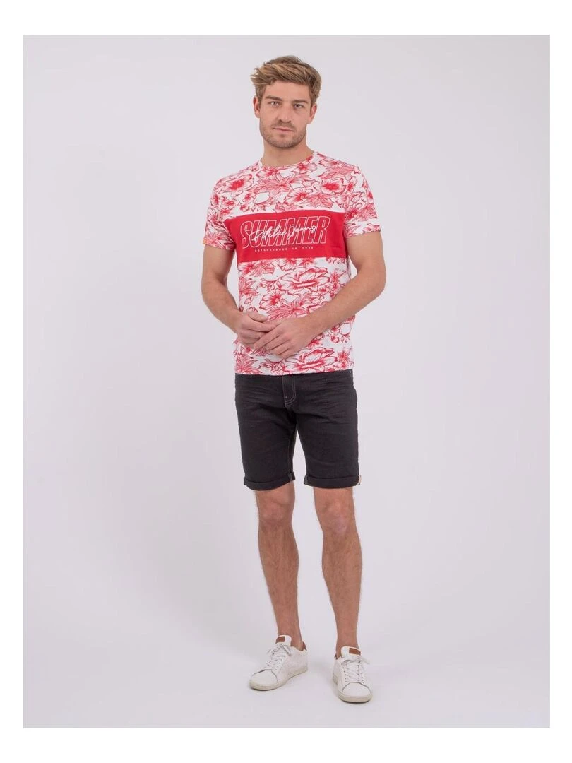 T shirt manches courtes col rond pur coton NOLIBA   Rouge