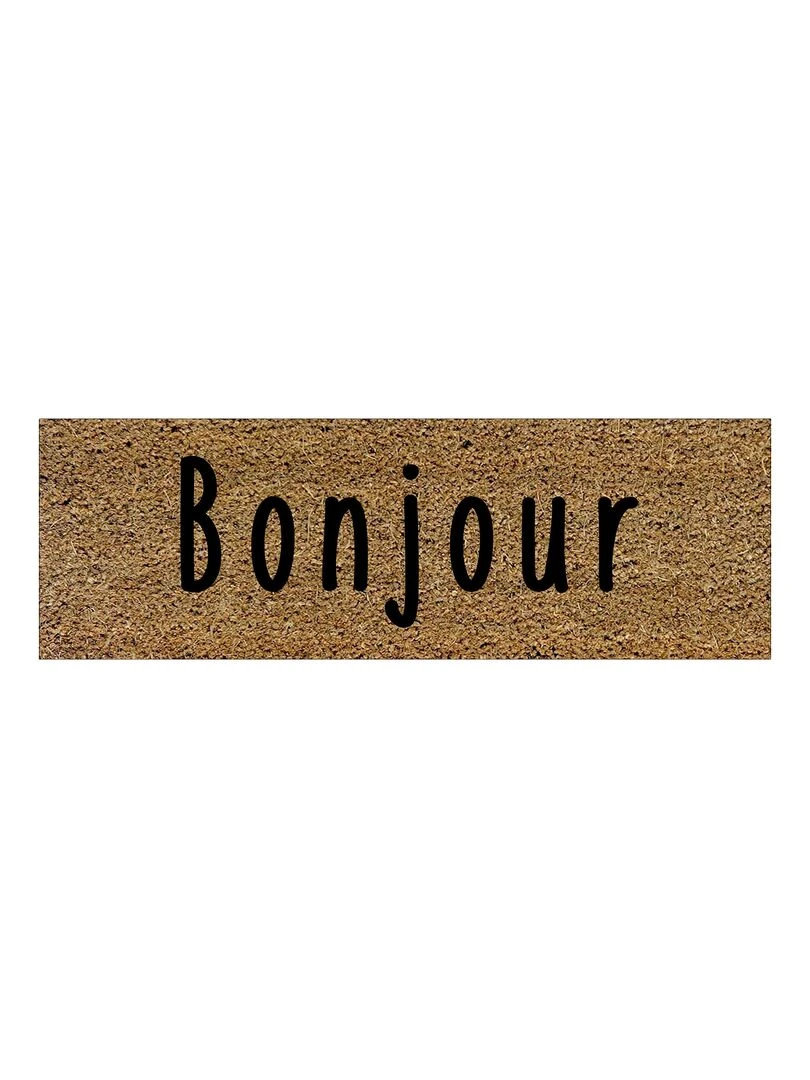 Paillasson coco imprime Bonjour Marron