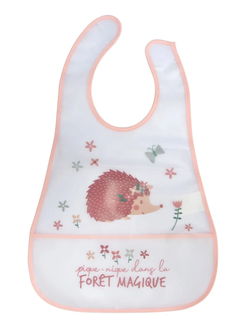 Bavoir bebe avec recuperateur Herisson Rose