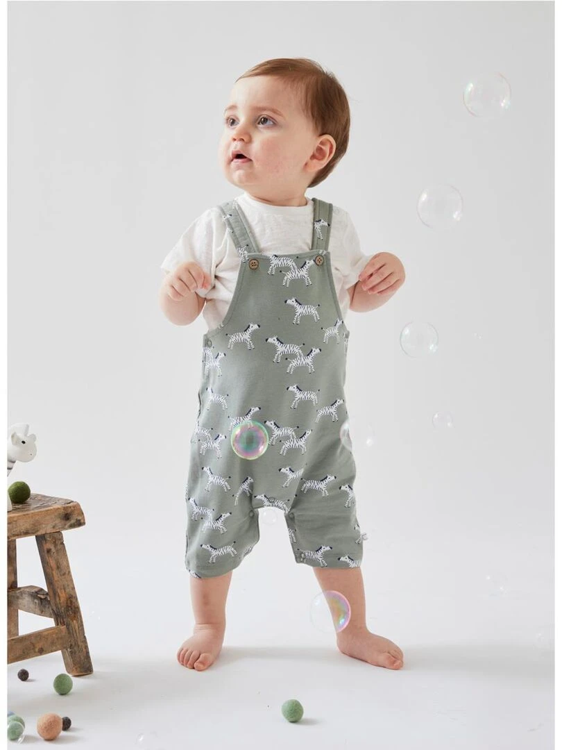 Set salopette zèbres + t shirt  écru/eucalyptus   Noukie's   Vert