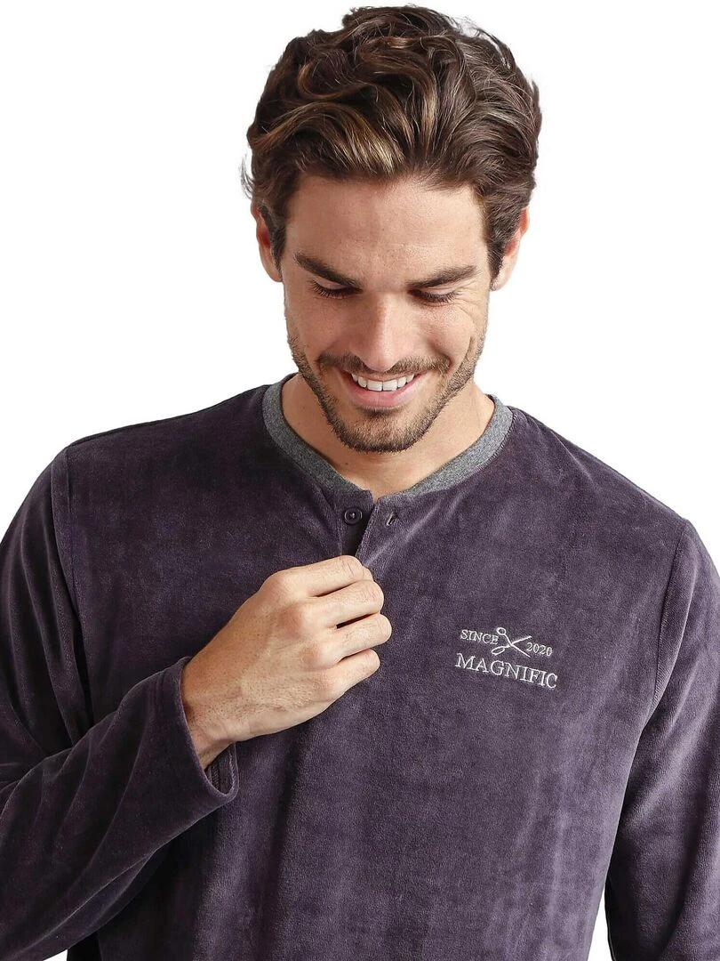 Pyjama velours tenue d'intérieur pantalon et haut Home   Gris