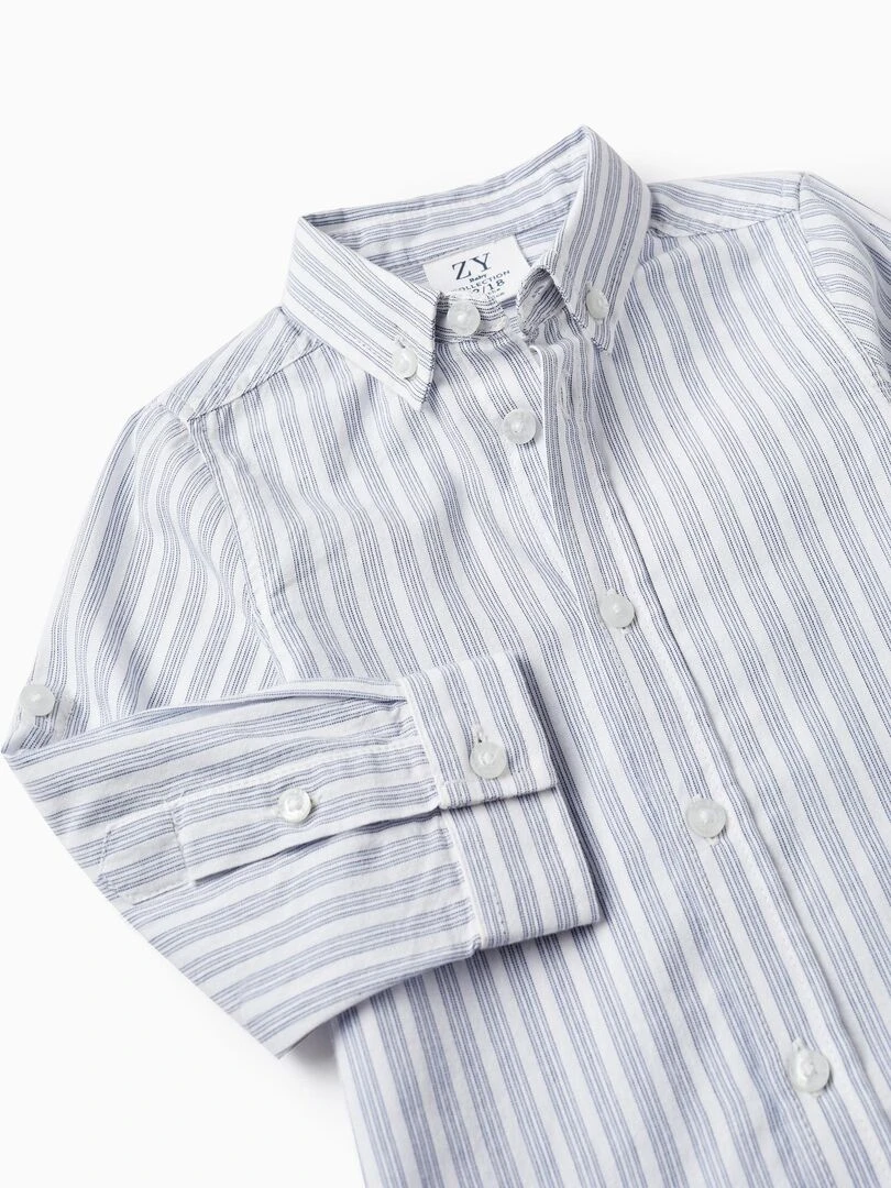 Chemise en coton à rayures pour bébé garçon manches longues SPRING BEGINS   Bleu