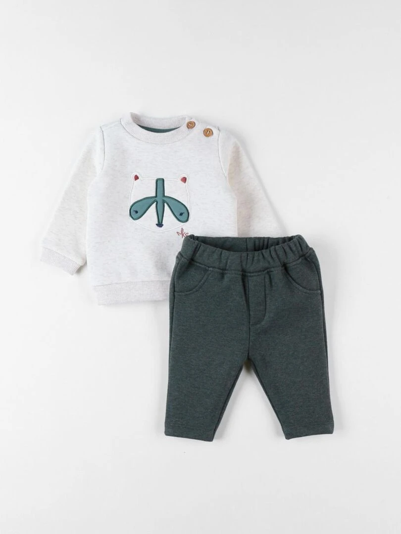 Set sweat + jogging renard chiné/vert forêt Noukie's Beige