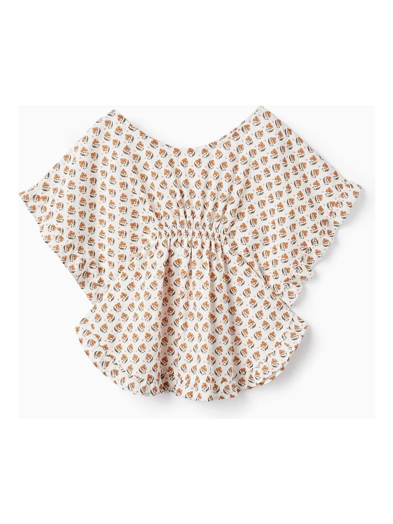Tunique en style Kaftan avec motif floral Blanc